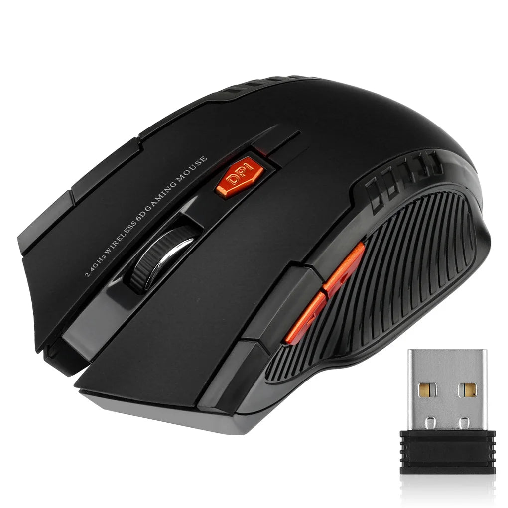mouse inalámbrico de 2.4G con receptor USB, 6 botones, mouse ópticos inalámbricos profesionales