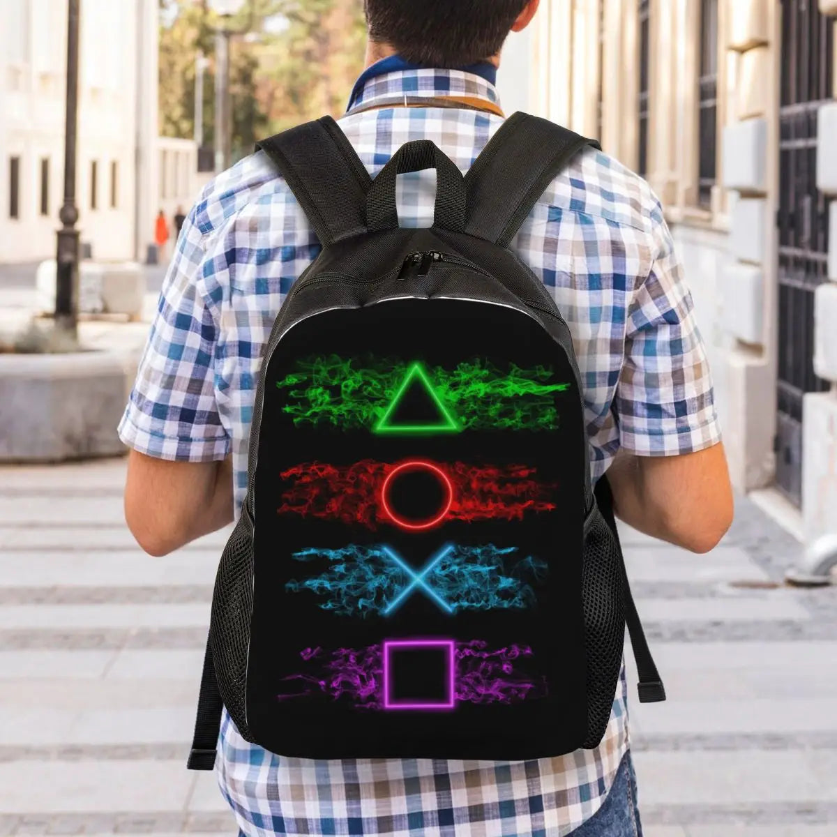 Mochila con botones de PlayStation para mujeres y hombres, impermeable, mochila escolar universitaria, regalo para gamers, mochila estampada