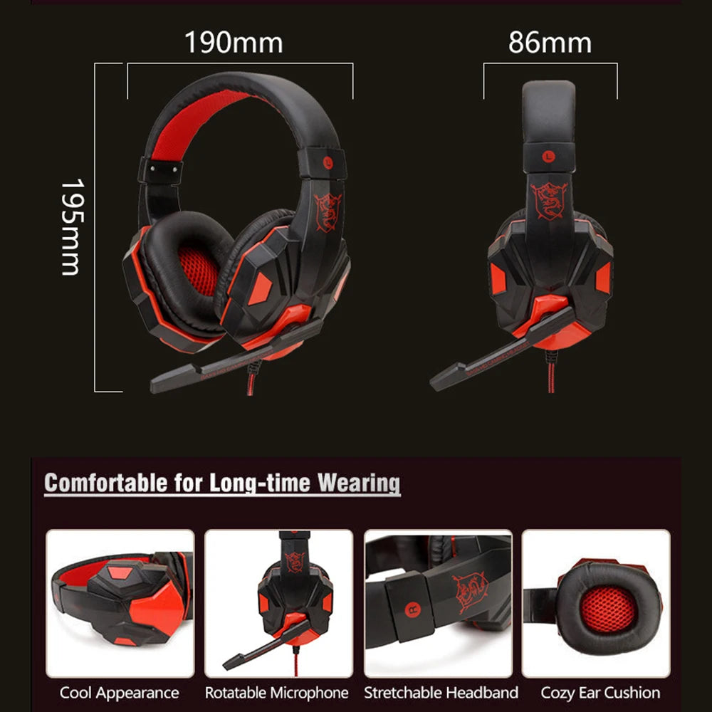Auriculares para juegos con cable 3.5MM, headset estéreo de baja frecuencia para PC, teléfono, laptop, auriculares con micrófono para consolas