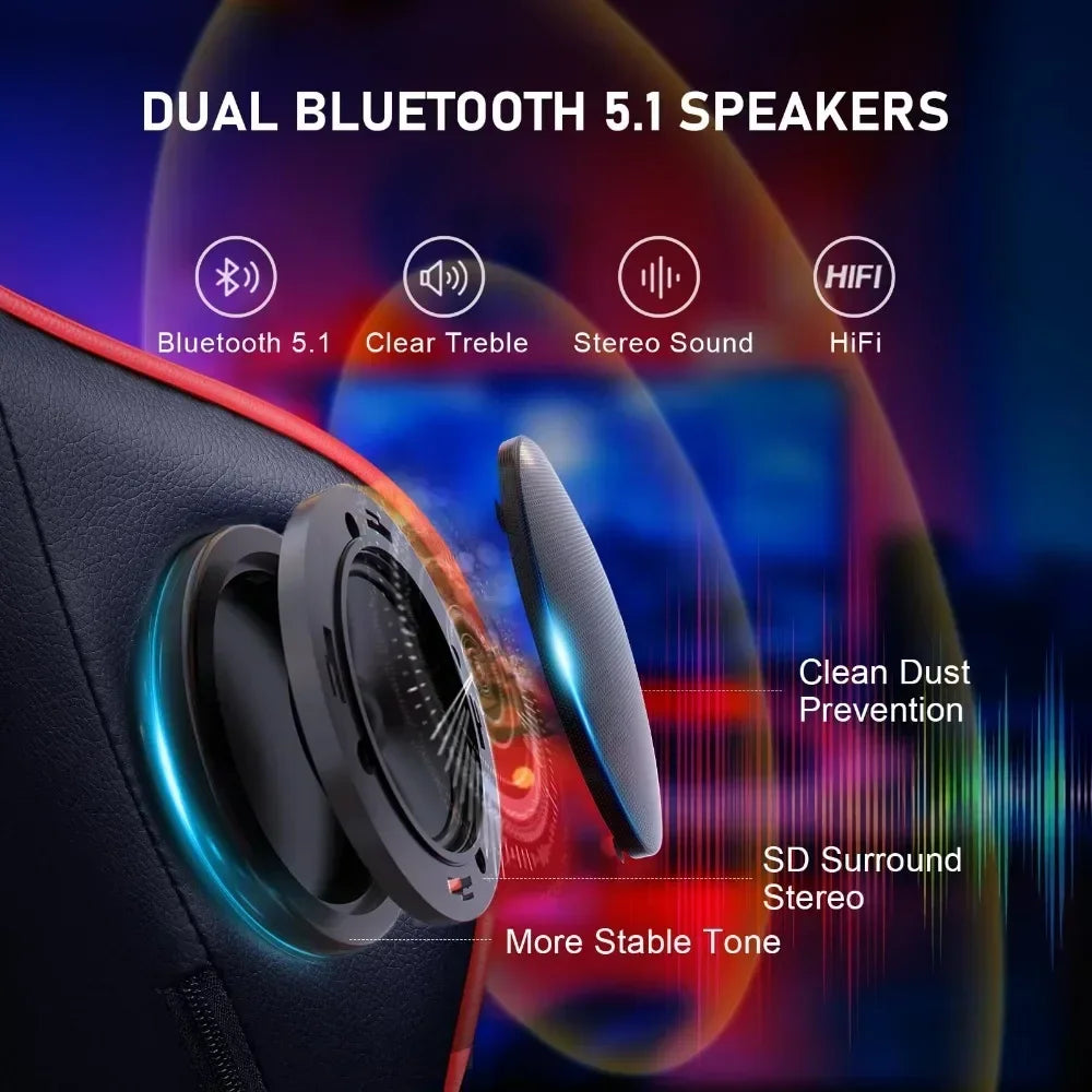 Silla de videojuegos con reposapiés, altavoces, silla de juego Bluetooth para música, silla de oficina ergonómica de alta resistencia, roja.