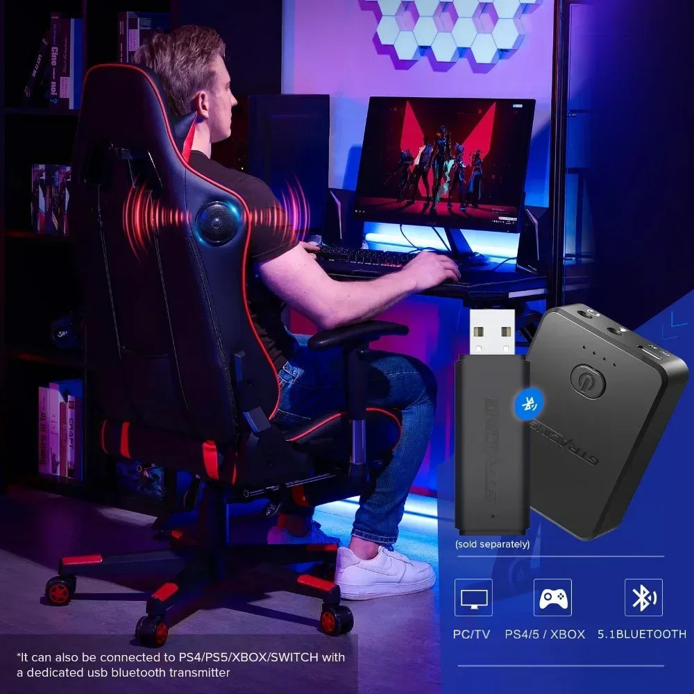 Silla de videojuegos con reposapiés, altavoces, silla de juego Bluetooth para música, silla de oficina ergonómica de alta resistencia, roja.